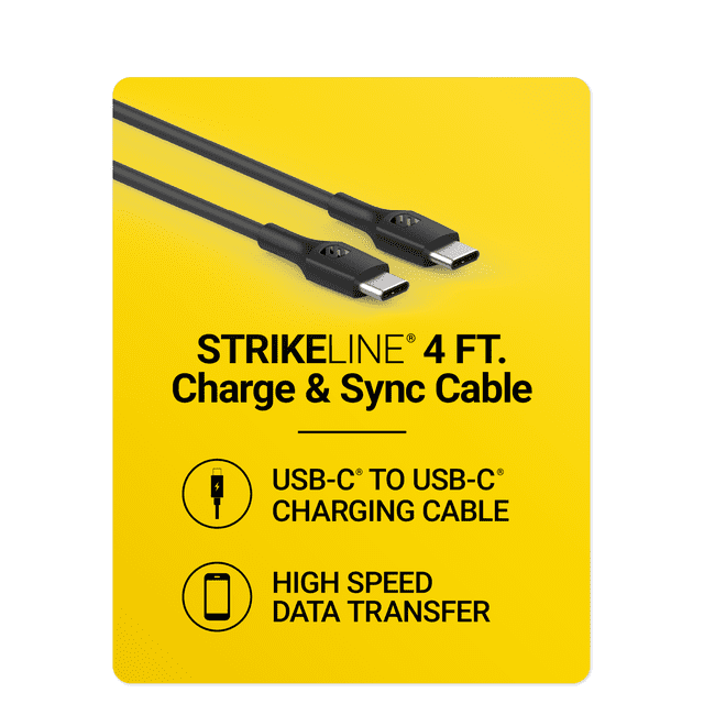 Scosche SCC4-SP StrikeLine USB-C to USB-C 60W PD Fast Charge & Sync Cable 4ft Durable Data Cable
