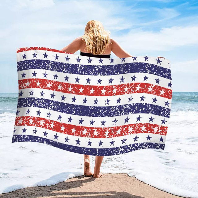 Dvkptbk 4th of July Beach Towel Independence Day Microfiber Beach Towel Super Lightweight Colorful Bath Towel Sandproof Beach Blanket Multi-Purpose Towel for Swimming Pool 27x55 Inch on Clearance
