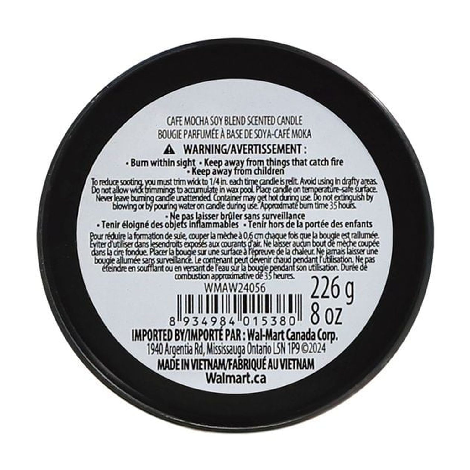 Aroma Light 8oz Cafe Mocha Soy Wax Blended Scented Candle,1 cotton wick