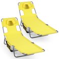 thumbnail image 1 of Gymax 2PCS Tanning ChairFolding Beach Lounge Chair w/5-Position Adjustable Backrest Yellow, 1 of 10
