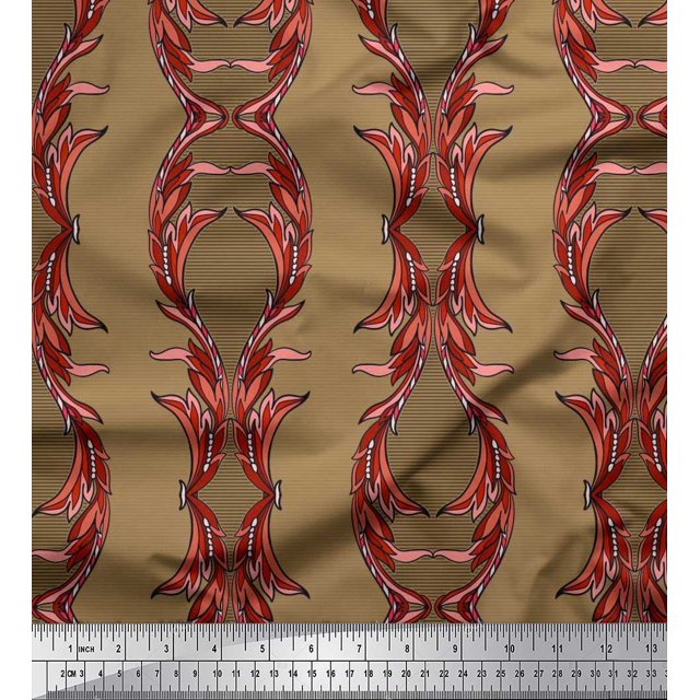 Soimoi Rayon Fabric Stripe & Ogee Damask Printed Fabric 1 Yard 42 Inch Wide
