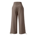 thumbnail image 4 of lcziwo Womens Linen Palazzo Pants Elastic Smocked High Waist Wide Leg Beach Lounge Pants Trousers with Pockets,Brown,XL, 4 of 7