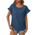 thumbnail image 2 of AherBiu T-Shirts pour Femmes Tendance Col Rond Manches Courtes T-Shirts Décontractés d'Été Plissés T-Shirt Uni Hauts, 2 of 7