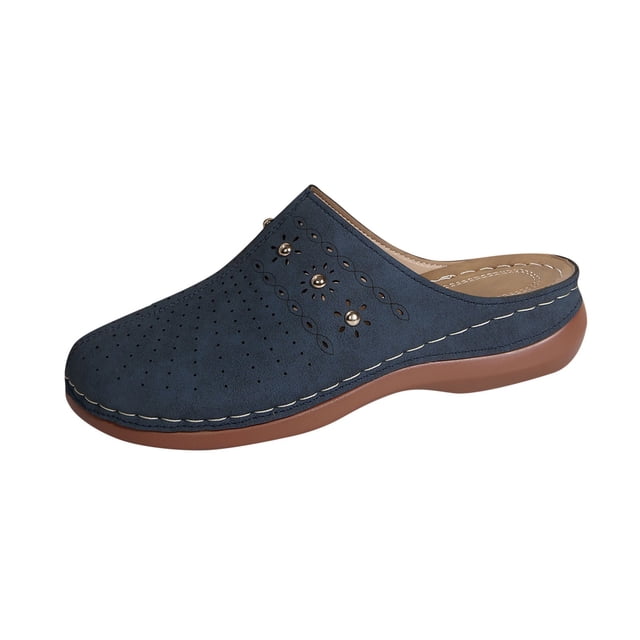 Sabots pour Femmes Mules à Enfiler Bout Fermé Sabot Ajouré Respirant Confortable Mule à Talon Compensé Bleu Foncé