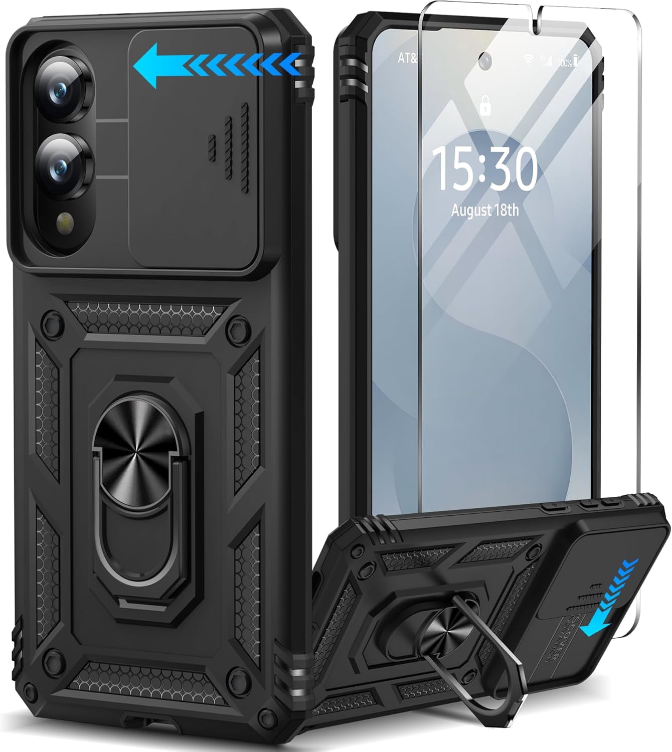 MYKOMI for Samsung Galaxy S25 Edge Case with Screen Protector & Slide Camera Lens Cover,Built-in 360°Rotate Magnetic Ring Stand Shockproof Protective Phone Case for Samsung S25 Edge Case
