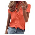 thumbnail image 1 of Femmes Été Volants V-Cou Manches Courtes Solide Imprimé Casual Robe T-Shirt Top T-Shirt pour les Femmes, 1 of 2