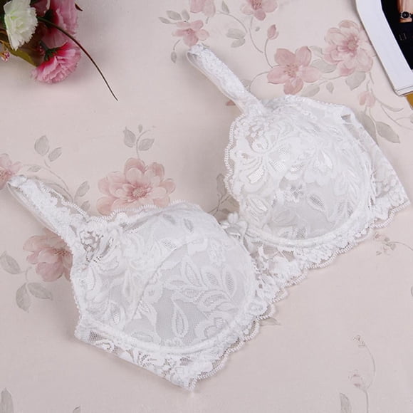 Push Up Bra for Women Demi Cup Padded Underwire Supportive Add Size Bras Lace Everyday Comfort Padded Up Embroidery Lace Bra 32-40B