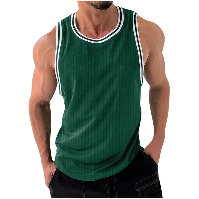 Timegard Mens Shirts Ribbed Crewneck Sleeveless Comfy Tee Color Block Summer Casual Fitting Tank Top