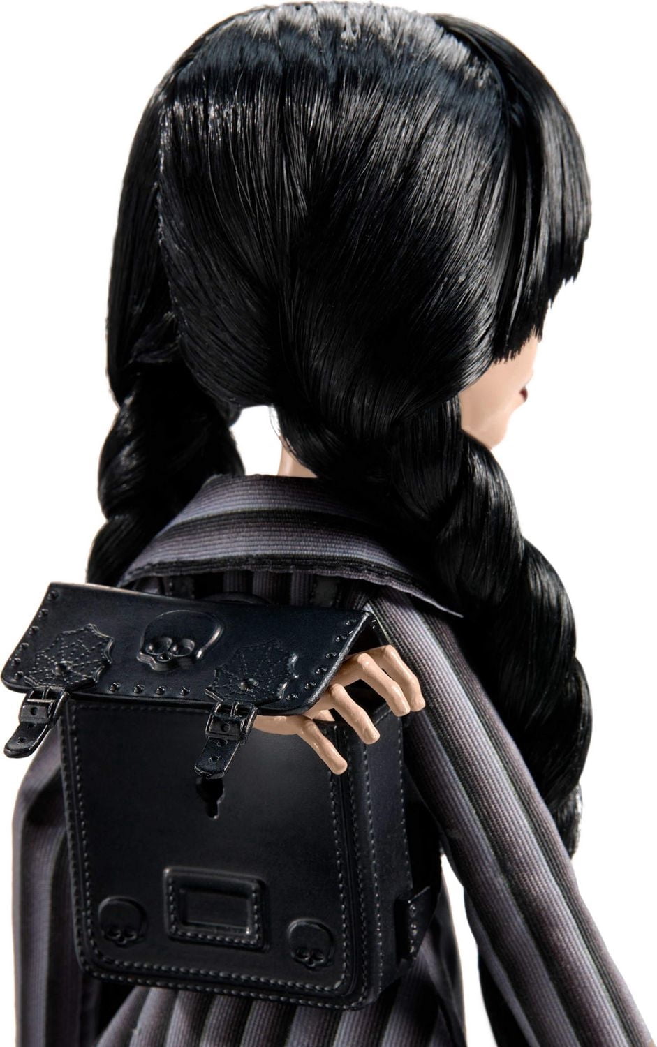 Monster High Mercredi Addams en Uniforme Poupée à collectionner dans l’uniforme de l’Académie Nevermore avec La Chose et un sac à dos, socle pour poupée