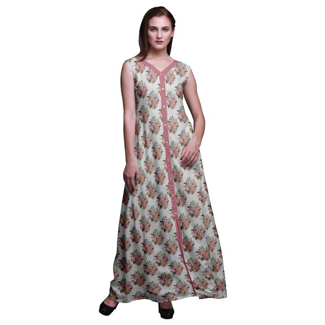 Bimba Robe Longue Florale pour Femme, Fête, Col en V, Fente avant, Sans Manches, Maxi, Très Petit