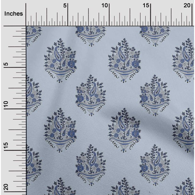 oneOone Cotton Poplin Fabric Leaves|Floral & Paisley Block Print Fabric BTY 42 Inch Wide