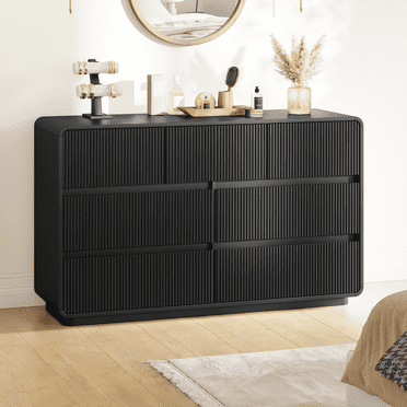 MARNUR 7 Drawer Dresser for Bedroom, Wooden Chest of Drawers for Closet, with Wide Top, Smooth Glides, for Living Room, Hallway, Kids Room, Black
