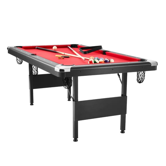 KFFKFF Table de Billard, Table de Billard Compacte de 6,3 Pi, Pliable et Peu Encombrante, l'Ensemble Est Livré avec Balles, Bâtons de Queue, Craies et Brosse, Idéal pour la Salle de Jeux Familiale pour Tous les Âges