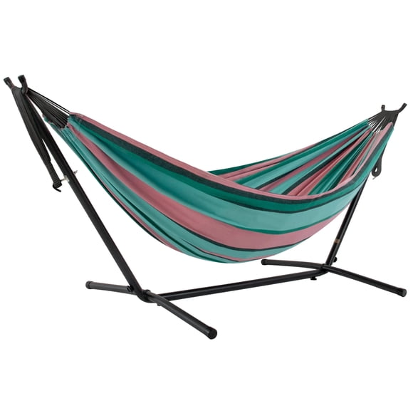 Vivere Double Cotton Hammock with Stand and Carry Bag (9ft/280cm) Watermelon