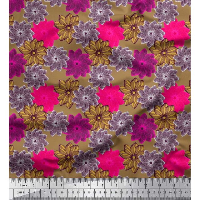 Soimoi Rayon Fabric Flower Artistic Printed Fabric 1 Yard 56 Inch Wide