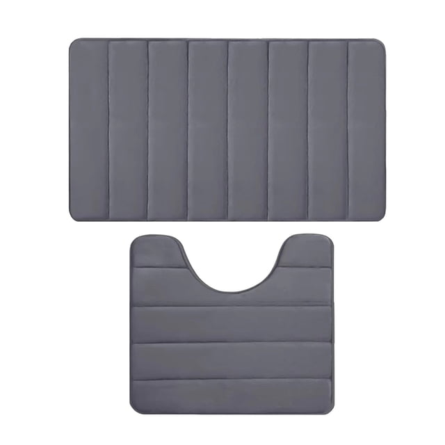 Memory Foam Bath Mat Set Bathroom Rugs Practical for 2 Pcs Toilet Mats Soft Comfortable Water Absorption Non-Slip Thick Machine Washable Easier To Dry Dark Kitchen Mats for Floor