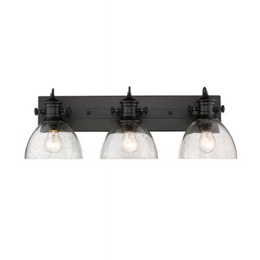 Golden Lighting 3118-BA3 BLK-SD 3 Light Hines Bath Vanity - Black with Seeded Glass