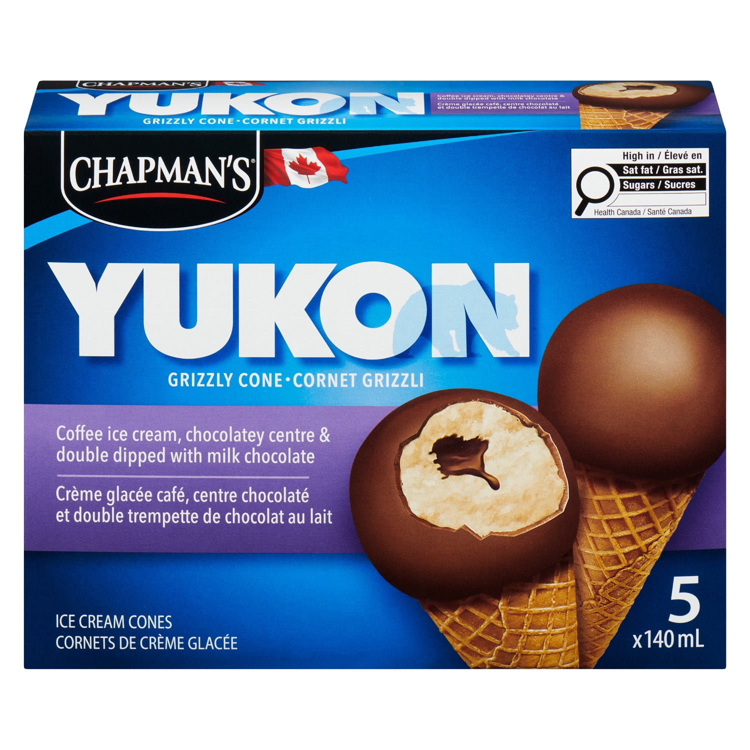 Chapman's Yukon Grizzly Coffee Double Dip Cone in a Box, 5 x 140mL