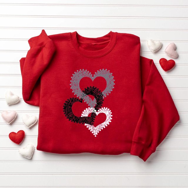 TIMIFIS Cadeaux de la Saint-Valentin pour Elle Cœur Chandail pour Femmes Mode Mignon Imprimé Amour Col Rond Chandails en Molleton Décontractés Manches Longues Tenues Printemps Automne - Printemps/été