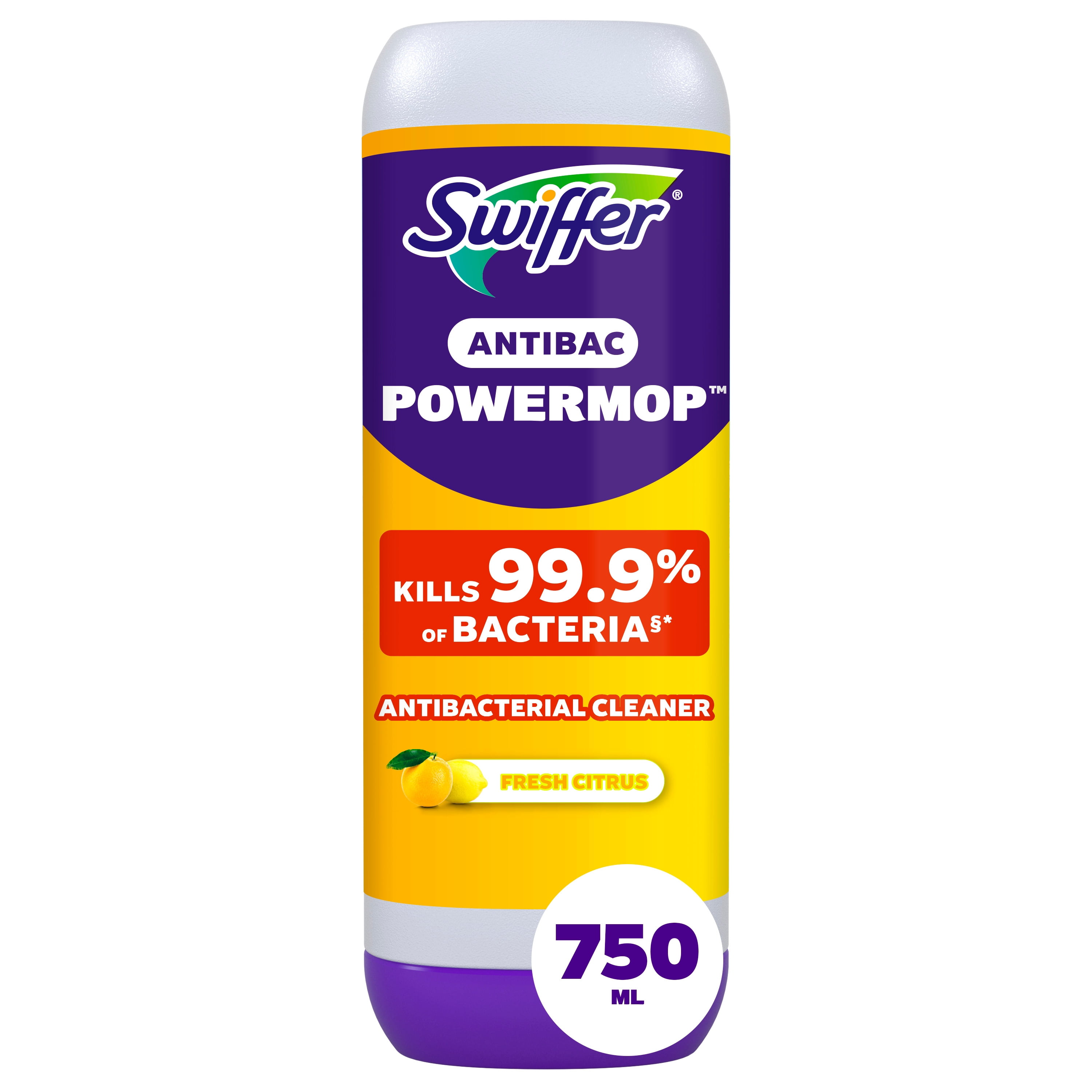 Swiffer SuperVadrouille, recharge de solution antibactérienne, Citron, paquet de 1