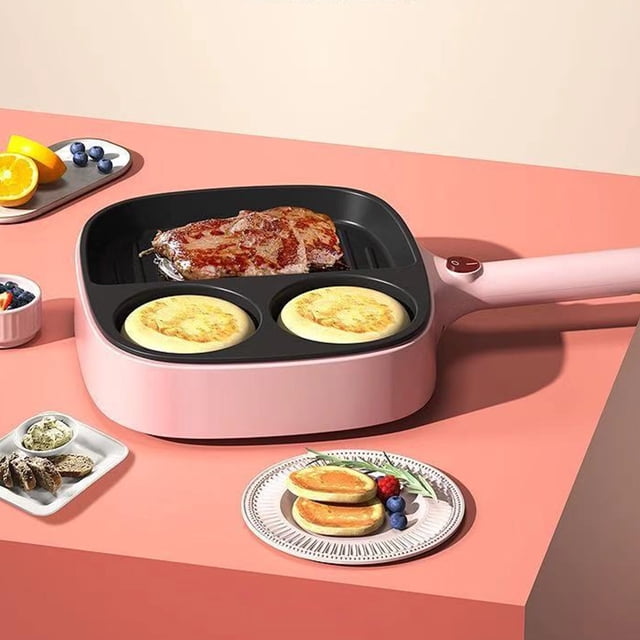 Uscallm 3 In Omelette Pan Electric Breakfast Maker, Nonstick Frying Pan for Burgers and Sandwiches, Compact Household Kitchen Appliance, 110V Countertop Griddle for Pancakes and Eggs