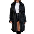 thumbnail image 2 of LSLJS Womens Ladies Warm Faux Furry Long Coat Jacket Winter Solid V-neck Outerwear, 2 of 6