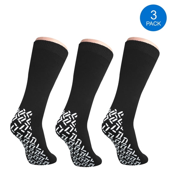 Pack of 3 Pairs - XXXL Non-Skid Bariatric Extra Wide Slipper Socks for People with Swollen feet Diabetes & Edema (Black)