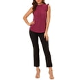 thumbnail image 2 of INSPIRE CHIC Women's Sleeveless Blouse Ruffled Pleated Wear-to-Work Chic Blouse XS Dark Red, 2 of 7