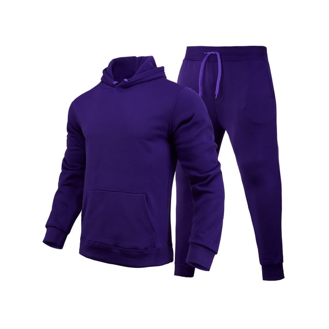 Innerwin Tracksuit Set Solid Color Men Sweatsuit Sports Hooded Athletic 2 Piece Jogging Suits Purple L