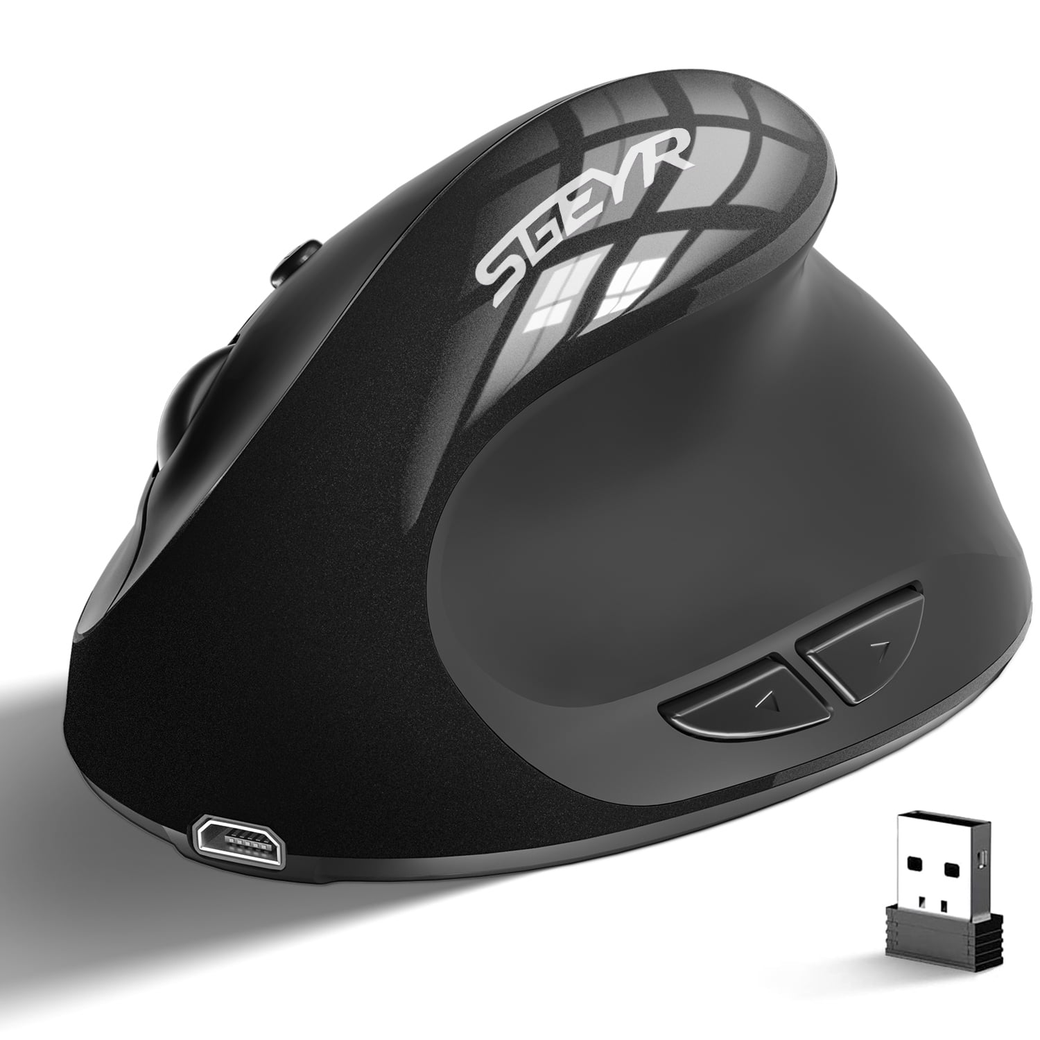 SGEYR Vertical Wireless Mouse Rechargeable 2.4G 3 Adjustable DPI Ergonomic Mice 6 Buttons Black