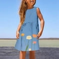 thumbnail image 2 of PMVFHDE Tenue d'Été pour Filles Mode Filles Mignonne Printemps et Été Imprimée Col Rond Sans Manches Robe Décontractée (3), Bleu, 3-4, 2 of 5