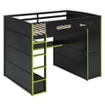 thumbnail image 3 of MODERNLUXE Lit Mezzanine de Jeu Pleine Grandeur avec Bureau et Garde-Robe Intégrés, Cadre de Lit Mezzanine en Bois Massif avec Tiroirs, Lumière RVB, Port USB et Rangement pour Ados et Adultes, Vert, 3 of 9