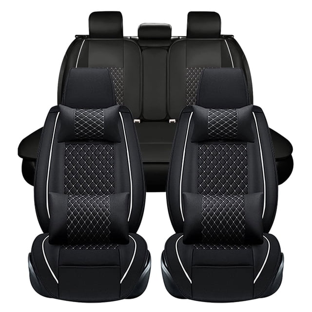 Maidao Car Seat Cover Full Set for Lexus for RX/Harrier 1999-Present 5 Seats Faux Leather Waterproof Compatible Airbag Fit For Split Back Seat Cushion with Pillow and Headrest Black and White