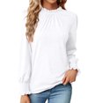 thumbnail image 1 of Chemise à Manches Longues pour Femmes, Mode Féminine, Col Rond Profond, Boutons Solides, Blouse à Manches Longues, Haut à Manches Longues pour Femmes, 1 of 4