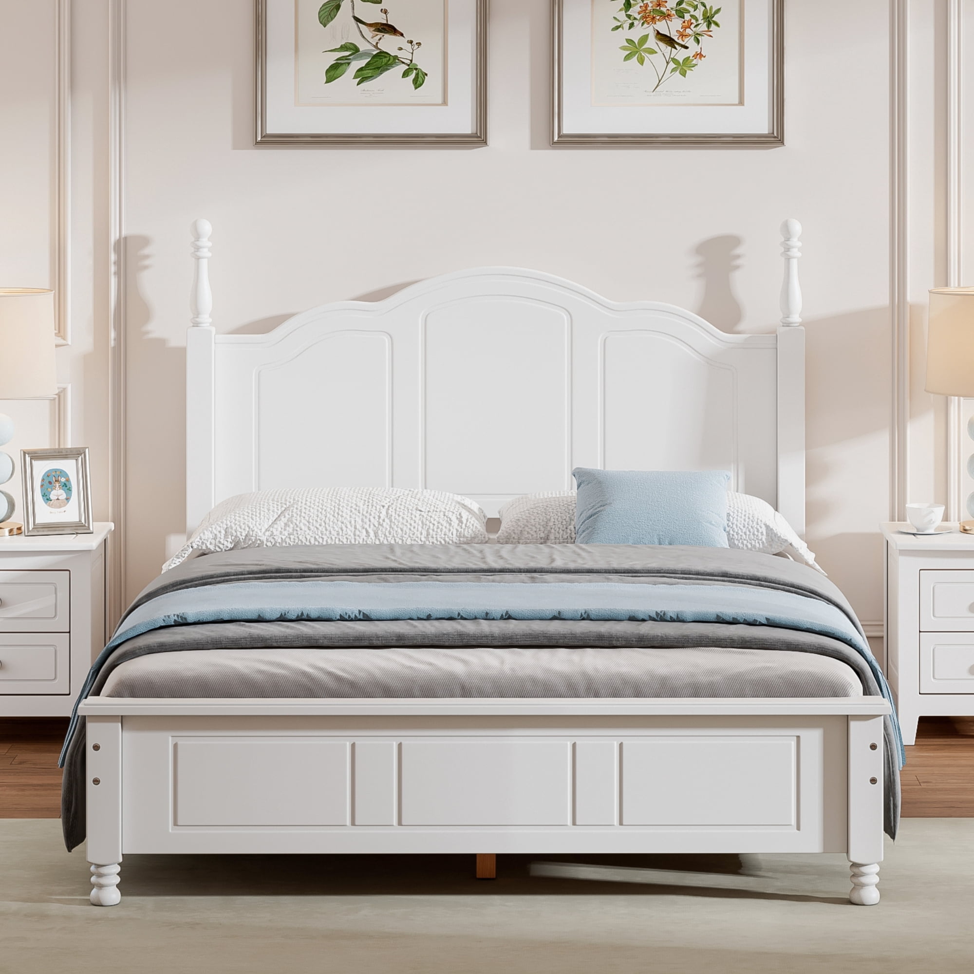 Lit plateforme en bois Noble House, style rétro, blanc, 2 places