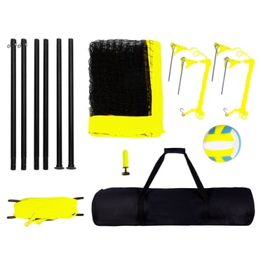 KFFKFF Filet de Volleyball Portable pour Usage Extérieur, Poteaux en Acier à Hauteur Réglable, Ensemble de Volleyball Pro Incluant Volleyball en PVC, Pompe, Sac de Transport, Filet de Volleyball Robuste pour Cour Arrière, Plage, Pelouse