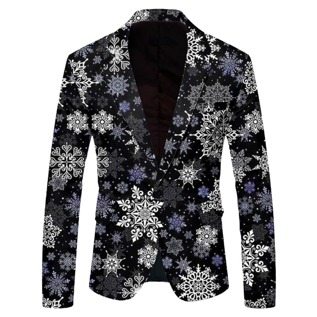 Men Christmas Snowflake Santa Suite Men Printed Pocket Lapel Button Tuxedo Jacket Suit Jacket Suit 3 Piece Suit Men 3 Piece Tuxedo for Men Suits for Young Men