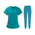 thumbnail image 3 of Milaget Uniform Scrub Set Top and Pants Soft Multi Pocket Unisex V Neckline Stretch Work Blue S, 3 of 9