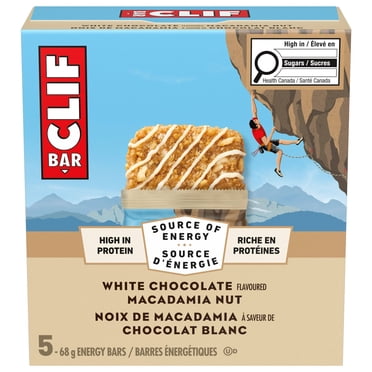 CLIF BAR Barres Énergétiques, Chocolat Blanc et Noix de Macadamia, Barre Granola, Riche en Protéines, Contient 70 % d'Ingrédients Biologiques Boîte de 5 Barres
