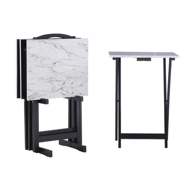 Ensemble de table à plateau en faux marbre blanc