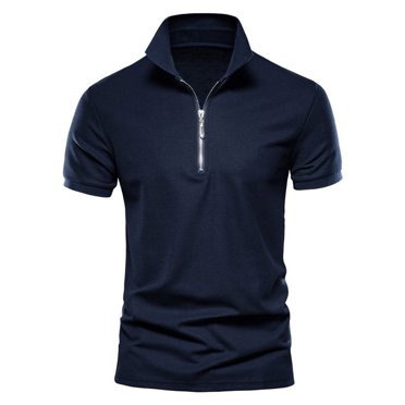 matoen T-shirt Sport Décontracté d'Été pour Hommes de Couleur Unie avec Fermeture à Glissière Polo Slim Fitting Manches Courtes Tops