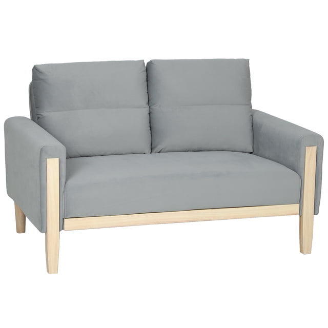 HOMCOM 53" Loveseat Sofa, Small 2 Seater Couch with Solid Wood Legs, Grey