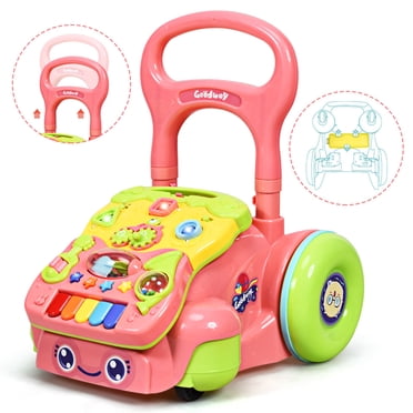 Costway Baby Sit-to-Stand Learning Walker Toddler Activity Musical Toy w/ LED Light Pink