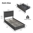 thumbnail image 3 of Gymax Twin Upholstered Platform Bed with LED Headboard Charging Station Storage Drawer, 3 of 10