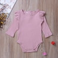 thumbnail image 4 of Faithtur Baby Boy Girl Long Sleeve Romper Ruffled Solid Color Bodysuit, 4 of 6