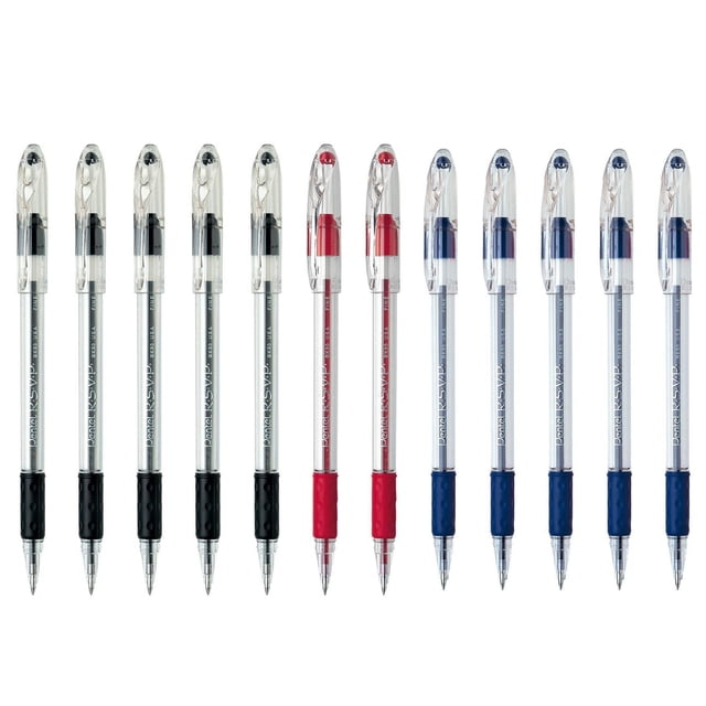R.S.V.P. Ballpoint Pen, Fine Point, 0.7mm, Assorted Colours, 4 Black Ink, 4 Blue Ink, 2 Red Ink, pack of 12 pens