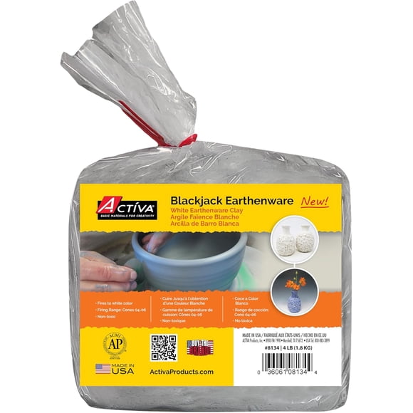 Activa Blackjack White Earthenware Clay, 4lb (1.81kg) - Natural Clay for Kiln Firing