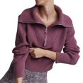 thumbnail image 1 of Pullovers Tricotés à Col Roulé Manches Longues Demi-Fermeture à Glissière pour Femmes Automne Hiver Vintage Tricoté Chandail en Molleton Rose Foncé S, 1 of 6
