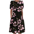 thumbnail image 1 of QIPOPIQ Robes pour Femmes Robe Évasée à Étages Manches Courtes Robes Décontractées Col Rond Robe Midi d'Été Robes Pliantes à Imprimé Offres 2023, 1 of 5