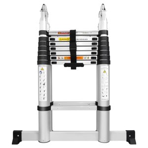 Bowoshen Échelle d'étape pliante 16.5ft Échelle d'extension télescoping EN131 Certifié Aluminium Portable Multi-Purpose A-Frame 2.5+2.5M Loft Ladder 330lb Capacité de charge